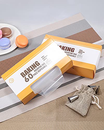AYOTEE Disposable Anti-Burst Piping Bags and Piping Tips,60 PCS 12 inch icing bags and 8 PCS Icing Tips,Cupcake Piping bags and Tips，Cupcake Piping Set for Baking Cupcake, Cookies and Cake Decorating