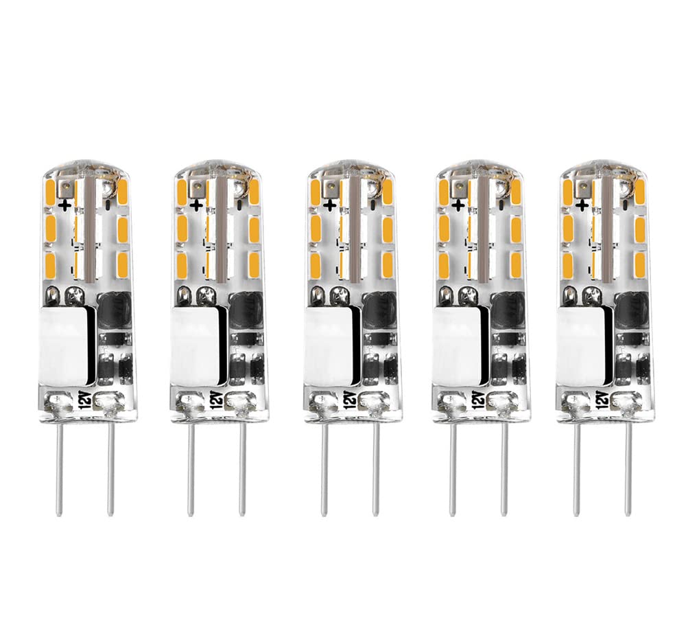 通用 12V G4 LED Lamp Warm White 3000K AC/DC 1.5W / 20W Halogen G4 Capsule Bulbs Replacement Bi-Pin Base JC Type Energy Saving Non-Dimmable G4 LED Bulbs (Pack of 5)