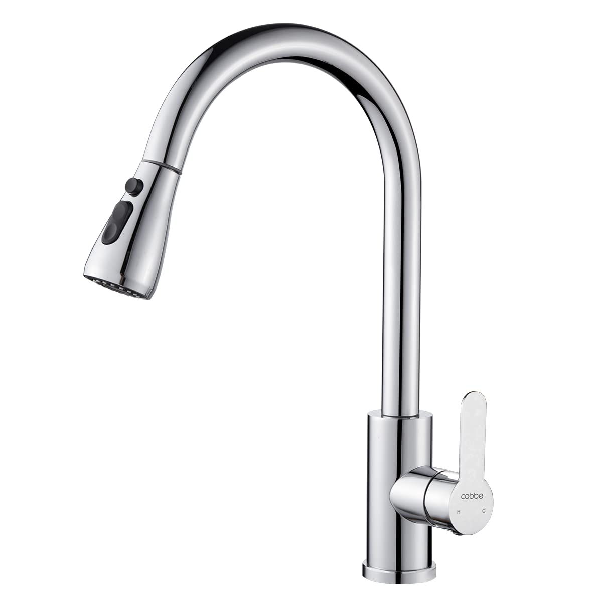 Kitchen Sink Mixer Tap, Cobbe 360 Degree Rotatable Faucet with Pull Down Sprayer, High Arc Stainless Steel Kitchen Faucet with Single Handle with UK Standard Fittings
