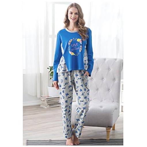 DMMSS-Signore-carino-manica-lunga-cotone-pigiama-Set