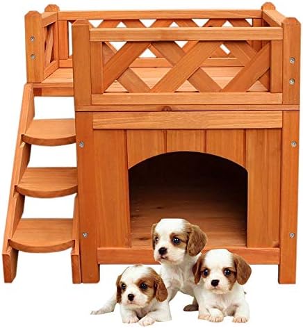 Dsange Confidence Pet Wooden Cat House Living House Kennel with Balcony