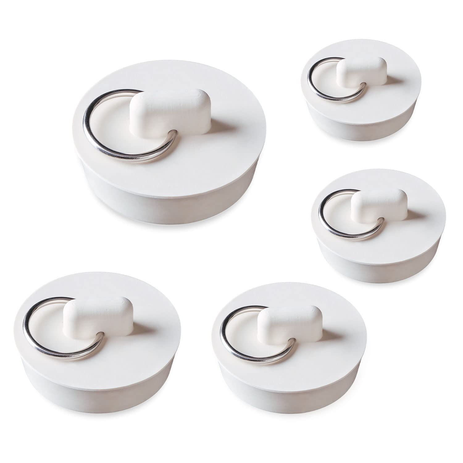 NITAIUN 5 Pieces Bath Plugs, Sink Plug Drain Stoppers Set Rubber Different Size with Hanging Ring Drain Plug for Bathtub Bathroom Kitchen Sink Tubs (5 Sizes)