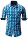 Neleus Men's Cotton Long Sleeve Button Down Plaid Shirts,115,Light Blue,L,EUR XL