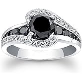 Vintage 925 Silver Ladies Cocktail Rings - Black Gemstone Fashion Jewelry - Round Cut Cubic Zirconia Anniversary Commitment Wedding Engagement Rings 581 (10)