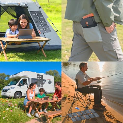 Flexsolar 36 W Mini Foldable Solar Charger, Waterproof E-Film Solar Panel Portable with USB-A/USB-C/DC Ports for Power Stations, Smartphones, Tablets, Power Banks, Outdoor, Camping, Emergency