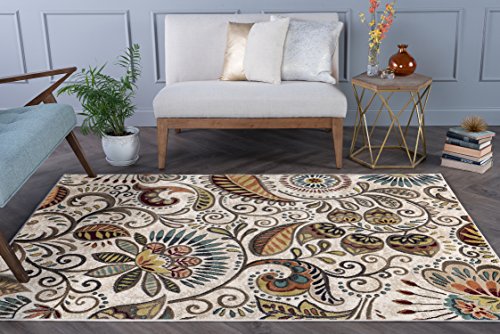 Giselle Transitional Floral Ivory Rectangle Area Rug, 5' x 7'