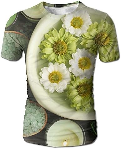 JeanCo Men's Beautiful Composition With Sea Salt In Wooden Spoons and Flowers On Table Close Up Cool Tees White XXL