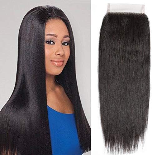 VONAR HAIR 8A Brazilian Straight Hair Closure 16 Inch Free Part Natural Color 4x4 Lace Closure Straight Human Hair Closure Can be Restyled to Middle or Three Part