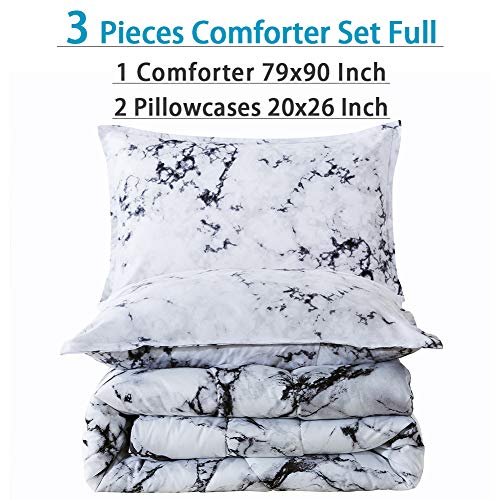 Litanika White Marble Comforter Full(79x90lnch), 3 Pieces(1 Marble