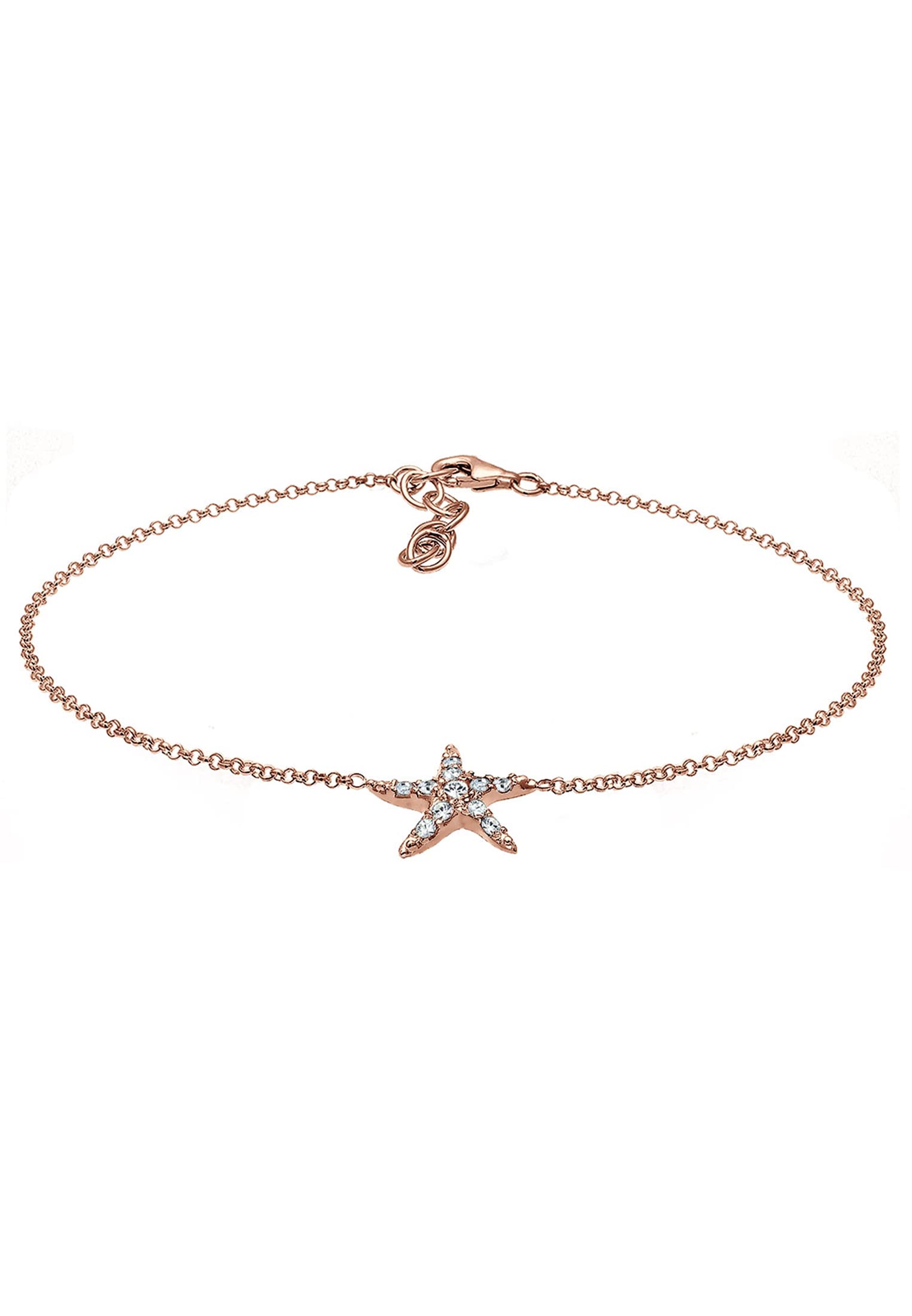 Elli Anklet Starfish Maritime See Crystals 925 Sterling Silver Rose Gold Plated