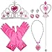 Yansion Princess Dress Up Party Costume Accessories Belle Gift Set for Princess Cosplay Tiara,Wand and Gloves(Pink)