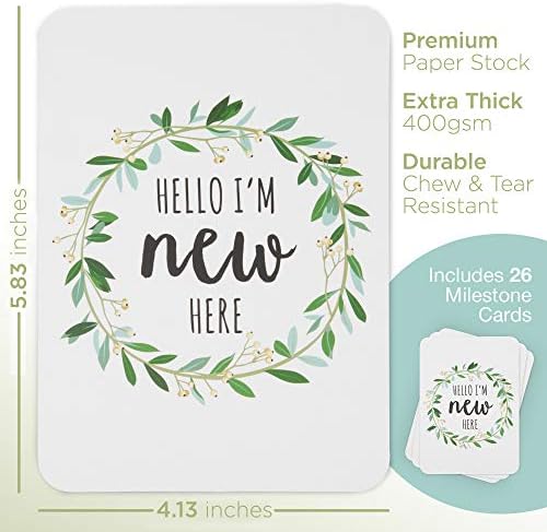 CoCreative Design Newborn Baby First Year Progress Report Cards (Set of 26) - Unique Shower Prop Gift with Cute Sayings and Floral Wreath Prints - Perfect for New Moms and Parents