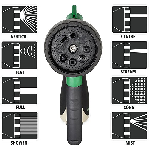 OVAREO Garden Hose 50 Feet + Heavy Duty Spray Nozzle with 8 Functions Flexible and Expandable Water Hose with Triple Latex Core 3/4 Solid Brass Fittings Strong Material to Insure No Leak Kink Free