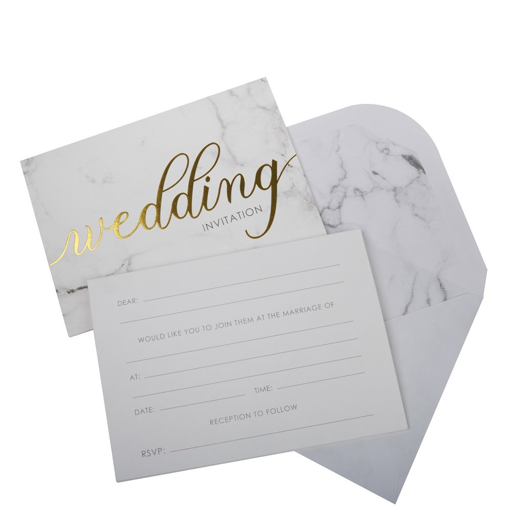Neviti - Scripted Marble - Day Invitations with Envelopes, Pack of 10, 15 x 0.1 x 10.5 cm