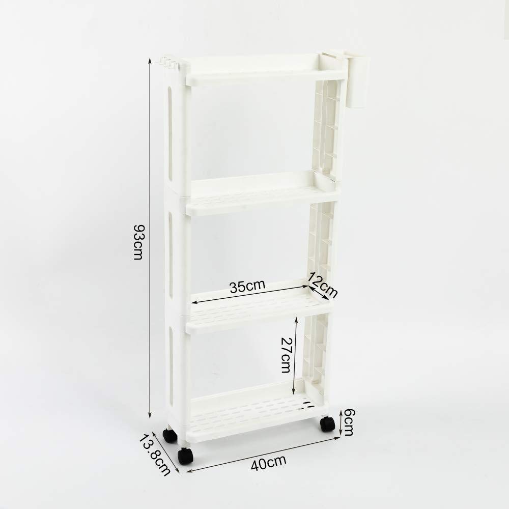 Kitchen Trolley Removable Slim Slide Out Storage Tower Rolling Cart Narrow 4 Tier Kitchen Storage Organizer on Wheels Spice Rack