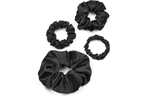 LILYSILK 4-Pack Silk Hair Scrunchies, Large & Mini Set for Womens & Girls Soft, Black