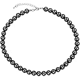 U7 Pearl Necklaces for Men Women, Freshwater Cultured Pearl Strand, Faux Pearl, Baroque Pearl Necklace, Half Pearl Half Chain Necklace, Color White or Black Pearl Chokers