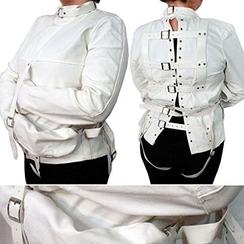 White Asylum Straight Jacket Women Costume M / L BODY HARNESS Restraint Armbinder