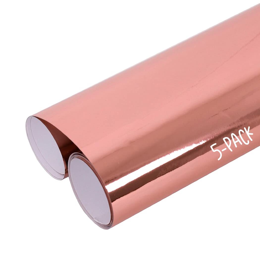 Rose Gold Chrome Vinyl, 12" x 12" Sheets, Rose Gold Adhesive Vinyl for Silhouette Cameo, Maker Explore, Stickers, Decals, Crafts, Metallic + Bonus Sample by Turner Moore (Rose Gold Chrome, 5-pk)