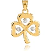 10k Yellow Gold Three Diamond Clover Leaf Shamrock Charm Pendant