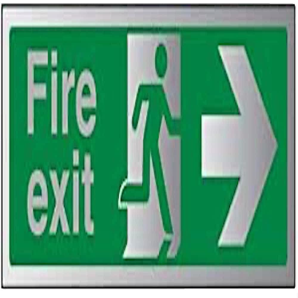 V Safety Fire Exit-Fire Exit Arrow Right Sign - 450mm x 150mm - 3mm Brushed Alu Comp