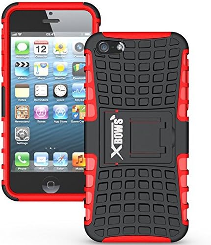 iPhone 5S Case, iPhone SE Case, Xbows [Rugged Wave] Slim Durable Protective Shockproof Case Built-in Kickstand for Apple iPhone 5/5S/SE (Red)