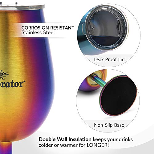 Stainless Steel Wine Glass, Set of 2, with Stem and Lid Rainbow