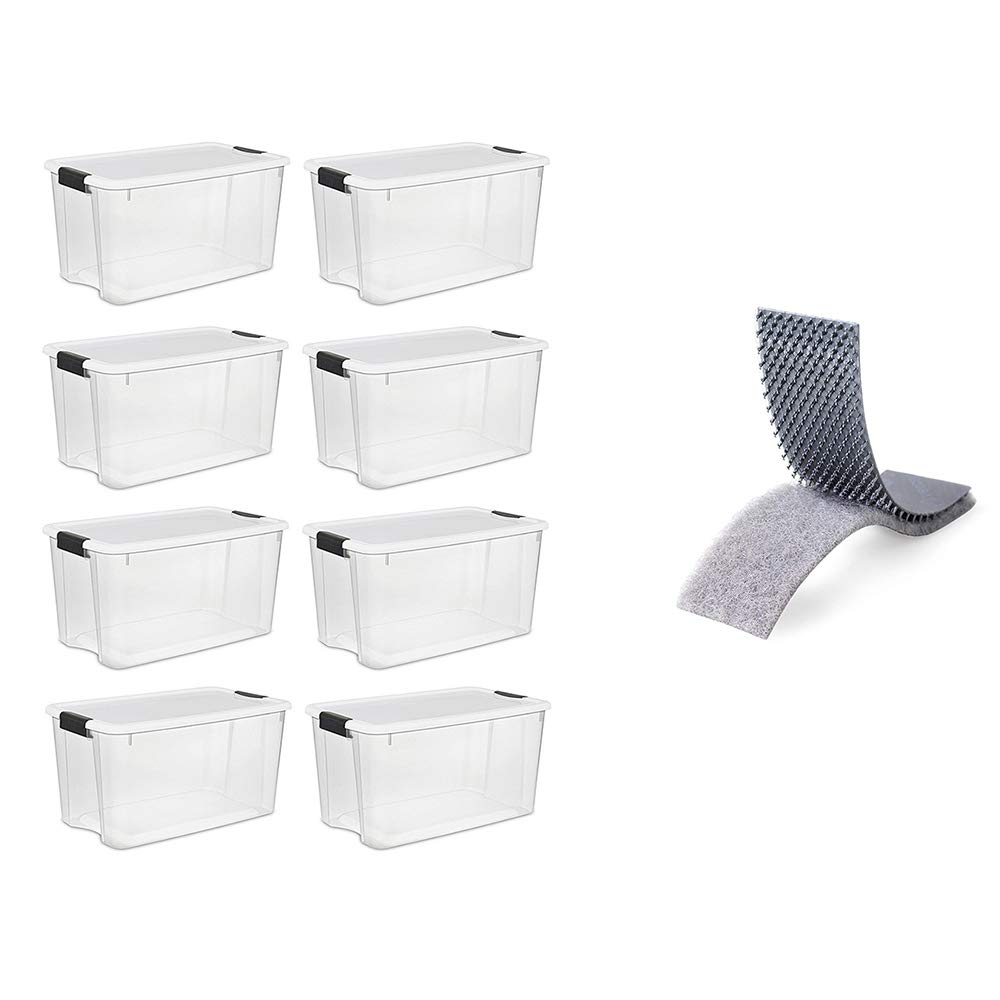 Sterilite 70 Qt Storage Box (8 Pack) Bundled with VELCRO Brand Extreme Outdoor