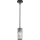 Giawosth Black Modern Pendant Light for Kitchen Island, 1-Light Mini Crystal Chandelier with E26 Base, Small Hanging Luxury F