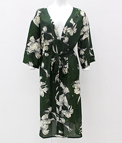 Amazon Latina ハイビスカス柄シフォンロングガウン カーキ F カーディガン ボレロ 通販