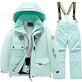 Winter Kids 2 Piece Ski Suit Boys/Girls Thicken Warm Hooded Jacket and Ski Pants Snowsuit Snowboarding Clothes