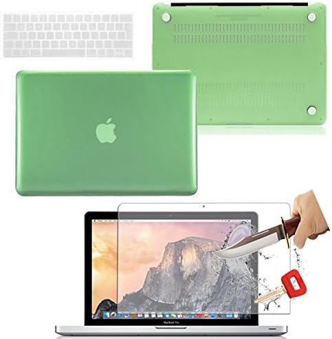 Hard Shell Top Bottom Cover Case Keyboard Tempered Glass For Macbook Pro 13" 15" (Pro Retina 15-inch A1398, Green+Keyboard Skin+Tempered)