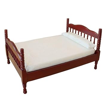 FidgetGear Mini Red Wooden Double Bed for 1:12 Doll House Furniture Accessories Birthday Gift