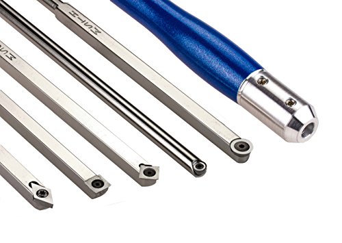 Mid Size Package of 5 Carbide Simple Woodturning Tools with Interchangeable Handle for Wood Lathe (Blue Metallic Handle)