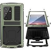 Simicoo Compatible with Samsung Galaxy S25 Ultra Metal Bumper Heavy Duty Case with Stand Screen Protector Camera Cover Hybrid Durable Metallic Military Dust Proof Drop Pro Full Body Man (Green)