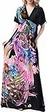Wantdo Women's V-neck Beach Printed Summer Maxi Dress