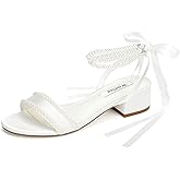 Winflag Comfortable Wedding Shoes for Bride Low Heel Bridal Shoes Pearl Sandals Low Block Heels
