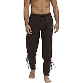 Kranchungel Renaissance Pants Pirate Costume: Mens Medieval Ankle Banded Viking Trousers Halloween Costumes Cosplay Events