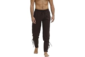 KRANCHUNGEL Pirate Pants Men's Viking Cosplay Medieval Renaissance Pirate Costume Ankle Banded Lace-up Trouser Outfit
