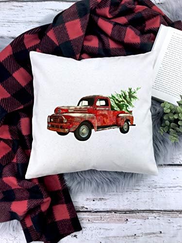 Miiyu6Bird Red Truck Pillow Cover Christmas Tree Pillow Vintage Red Truck Christmas Pillow Holiday Decor Farmhouse Christmas 18x18 inch 45x45cm