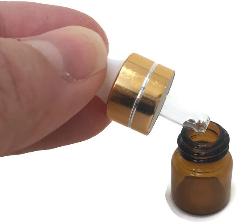 Your Prepared Family Miniature 1/4 Dram 1mL Glass Dropper Bottles for Essential Oils from. Amber Glass to Protect Sensitive Oils. Gold top is The for Any Special Occasion. (10 Pack)