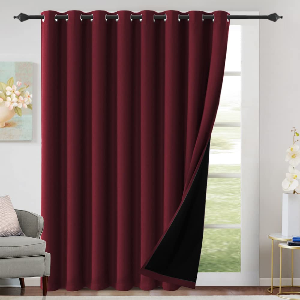 Photo 1 of H.VERSAILTEX 100% Blackout Patio Curtains Thermal Insulated Curtains for Sliding Door Extra Wide Window Panels Full Light Blocking Grommet Curtain with Black Liner, W100 x L84 inch - Burgundy