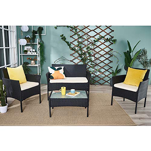 Lounge Set 4tlg in Rattanoptik mit Glastisch Cube Sofa Garnitur Sitzgruppe Gartenmöbel für Garten 3 Farbwahl - Schwarz – Bild 2