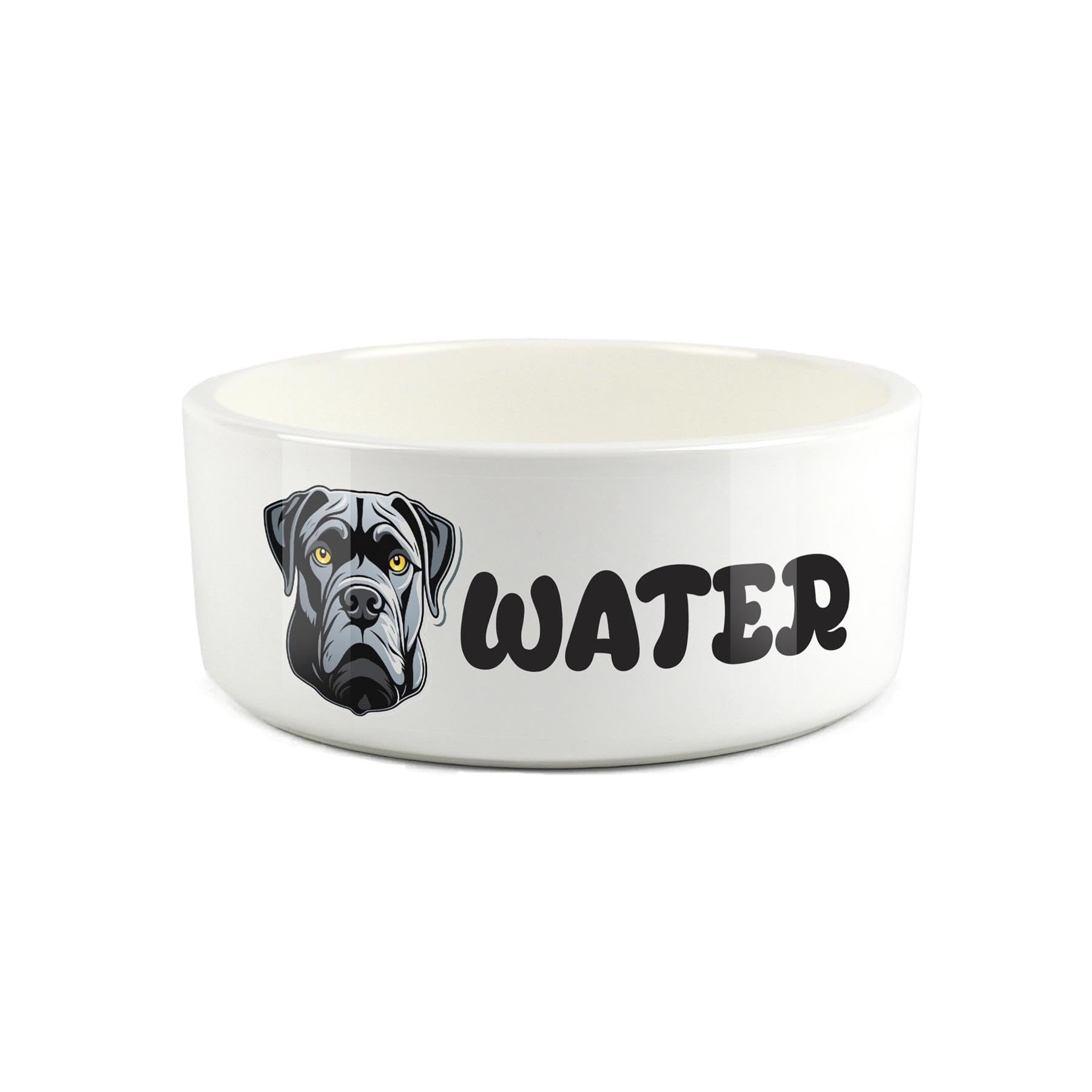 Cane Corso Pet Bowl - Cartoon Dog Portrait Large Ceramic Water Bowl - Novelty White Water Dish For Dogs