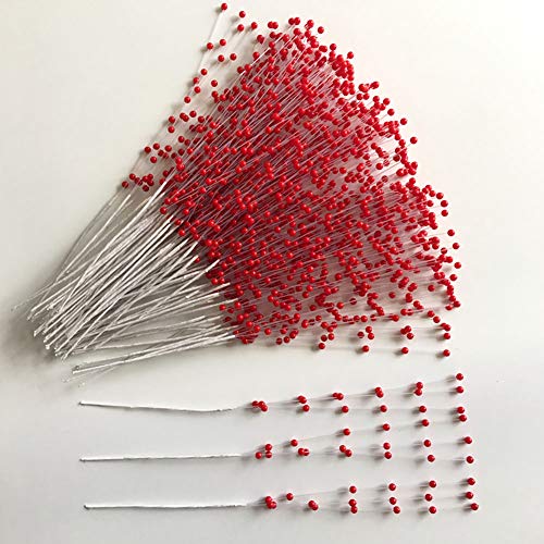 Fodattm 100 Stems Imitation Pearl Sticks Beaded String for Crafts Spray Beads Wire Stems DIY Accessories Christmas Garland Wedding Bridal Flower Bouquet Party Table Decor (Red)