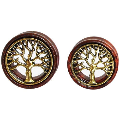 Oasis Plus Tree of Life Organic Wood Tunnels Double Flared Ear Stretcher Saddle Plugs Gauge 14mm 9/16"
