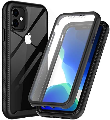 ONOLA Designed for iPhone 11 Case Three Defense Built-in Screen Protector Crystal Clear Full Body Shockproof Slim Fit Cover for iPhone 11 Phone (6.1”) (Clear/Black)