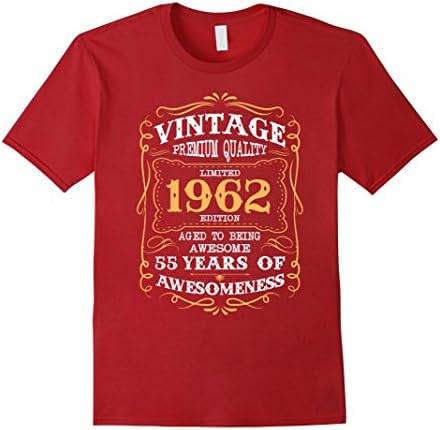 Mens Vintage Born in 1962 55th Birthday T-Shirt 55 Years Old Small Cranberry
