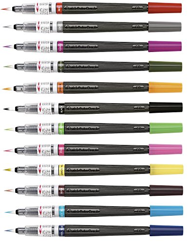 pincel artístico pentel, rotuladores de pincel de colores, juego de 18 colores  [paquete original de komainu-dou]