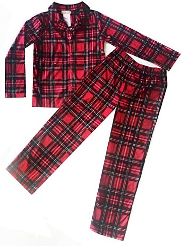 Royal Boys Red Plaid Button Up Longs Sleeve Pants Pajamas PJ Set